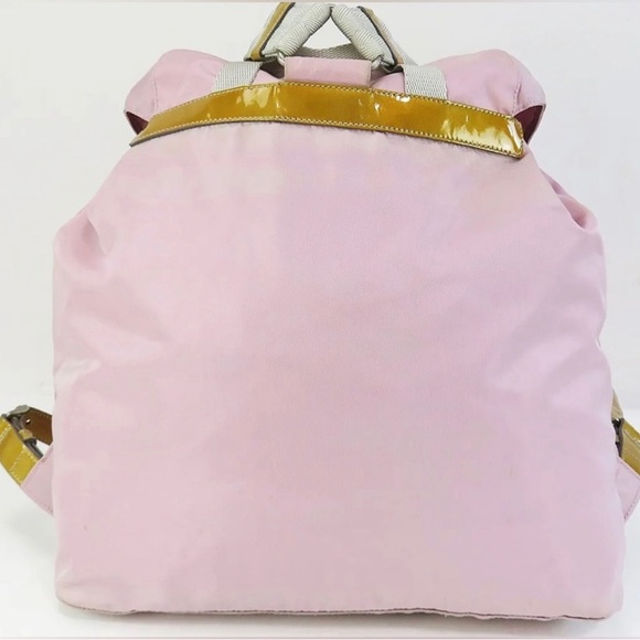 🦄 Authentic PRADA Pink Nylon and Gold Leather Backpack Bag Purse - Picture 3 of 12